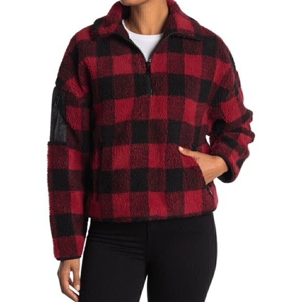 New! Buffalo Plaid Sherpa Faux Shearling Pullover Zip Jacket